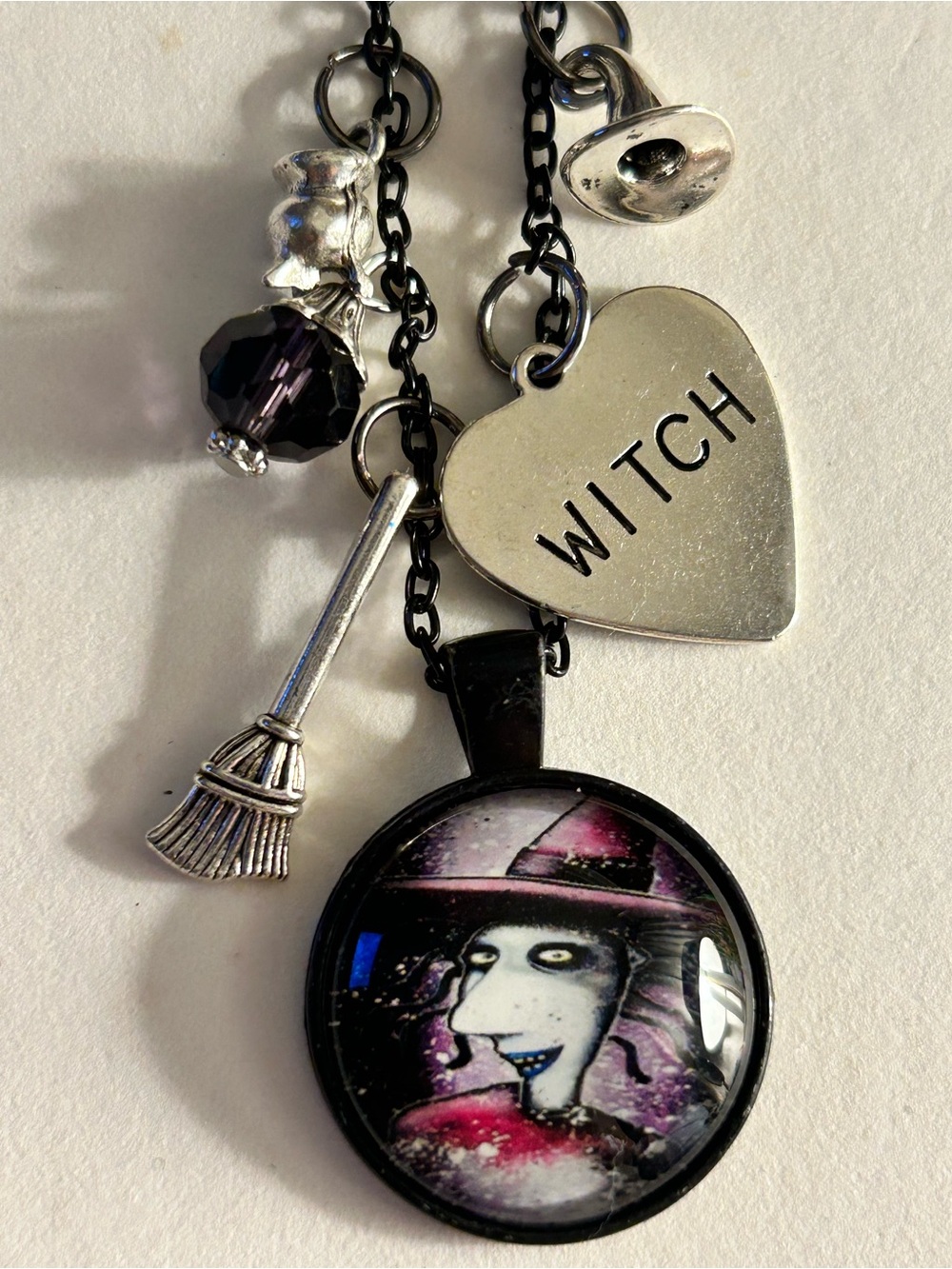 NWOT Charms necklace witch photo, hat, cauldron, broomNightmare Before Christmas